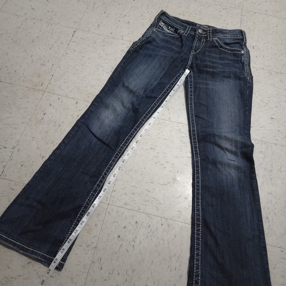 Silver | Natsuki Women's Blue Jeans With Fade And Rhinestones Straight Leg - Picture 12 of 12